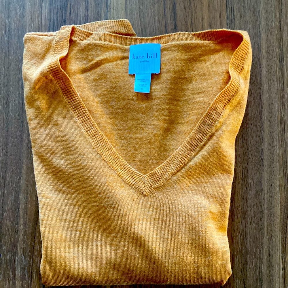 Kate Hill Merino Wool Light-Weight Sweater in Orange.
